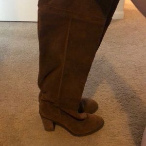 Suede Fringe Knee High Boots